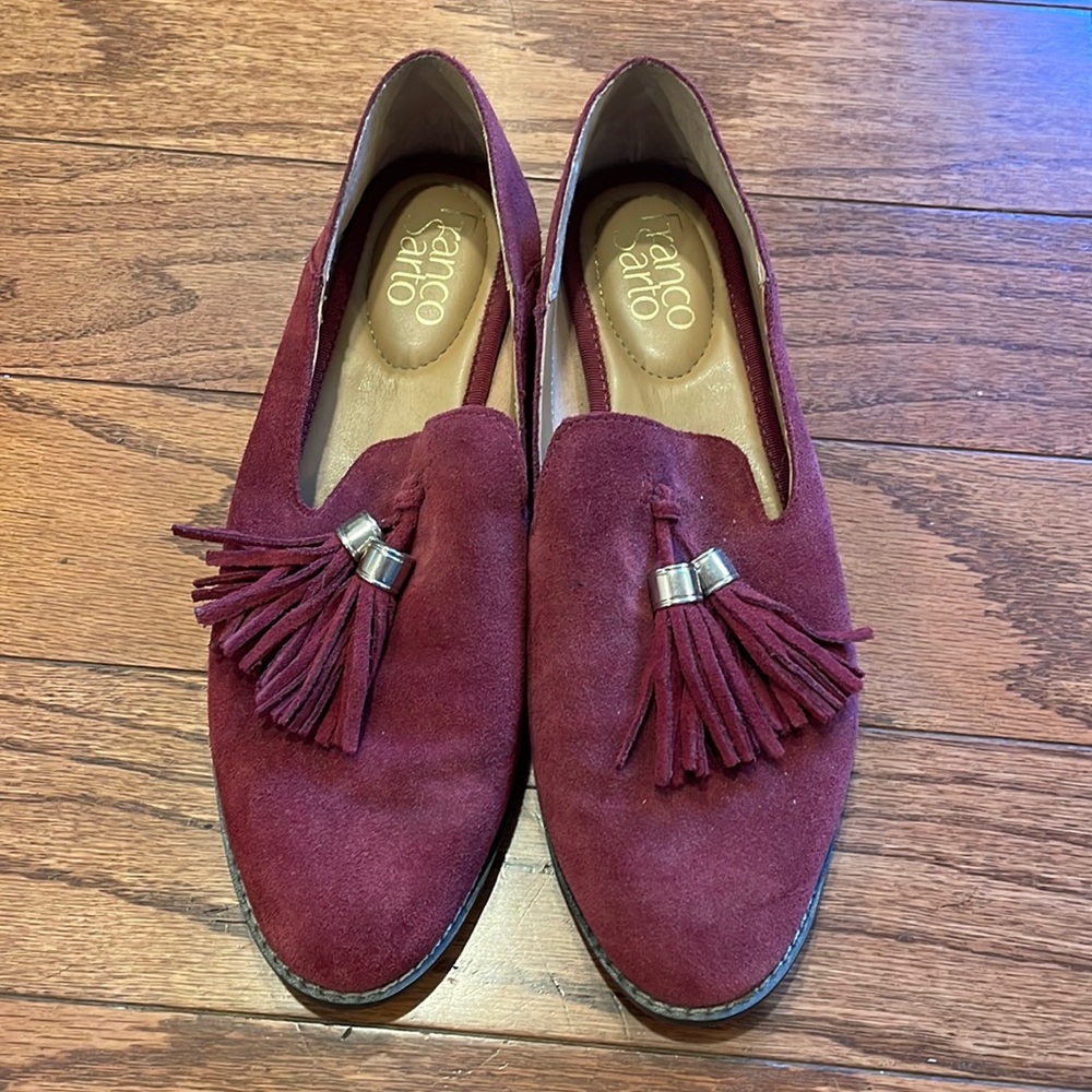 Franco Sarto wine color suede Loafers with tassels size 7